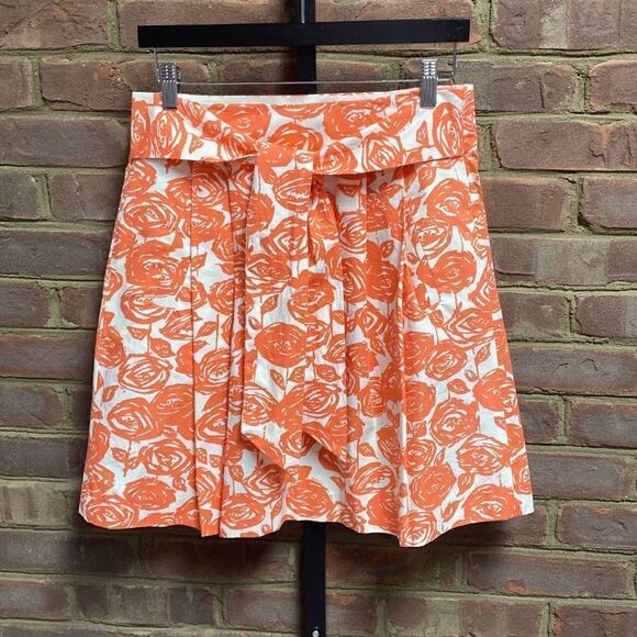 J. Crew Orange Floral Flare Skirt Size 4 - Picture 2 of 5